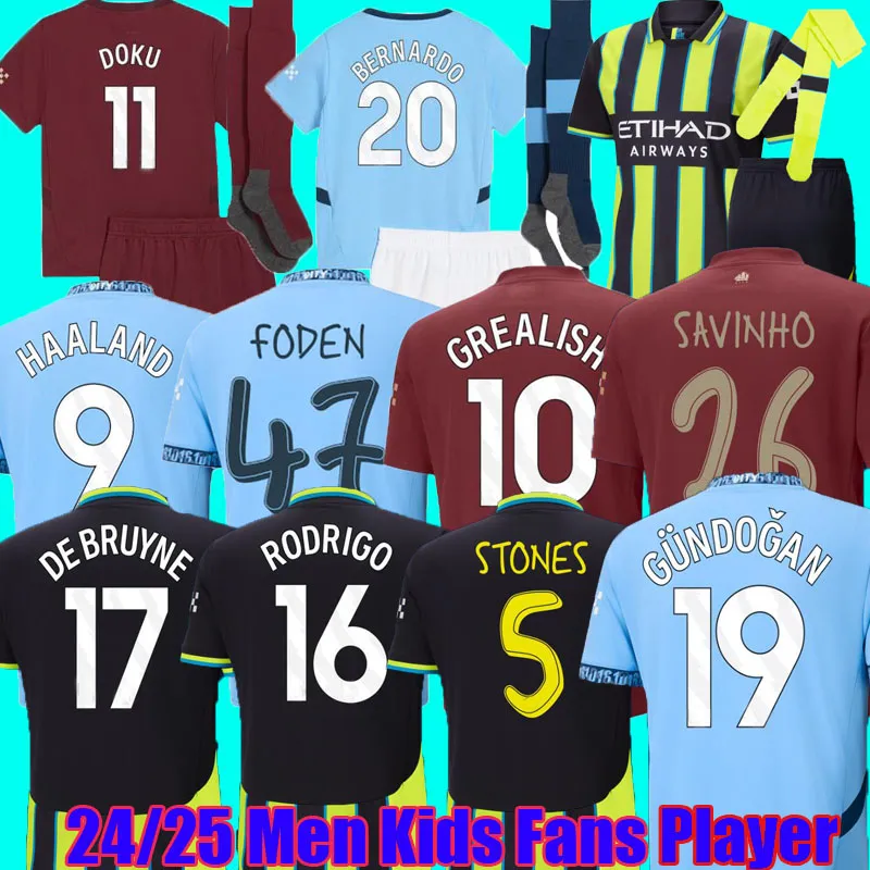 24 25 HAALAND Man CityS Soccer Jerseys 2024 2025 Player Fans GREALISH FODEN STERLING Football Shirt DE BRUYNE GESUS BERNARDO MAHREZ Maillot Foot Men Kids Kits S-4XL