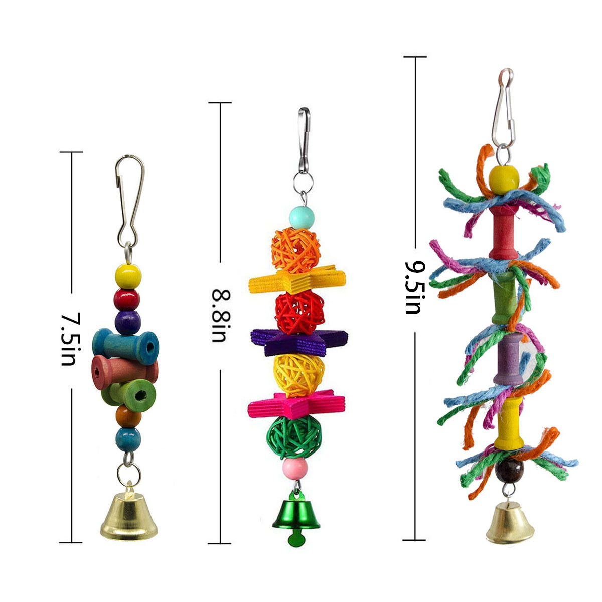 C&C 10 Pcs Bird Parrot Swing Chewing Toys Natural Wood Hanging Bell Bird Cage Toys For Small Parakeets Cockatiels Conure