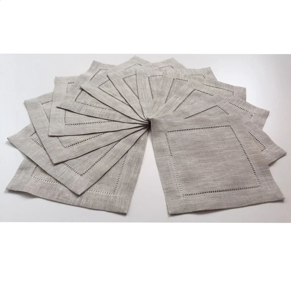 12 linen cocktail napkins Heimstich napkins beverage napkins dinner party linen cotton fabric 8 x8 20x20cm 240903