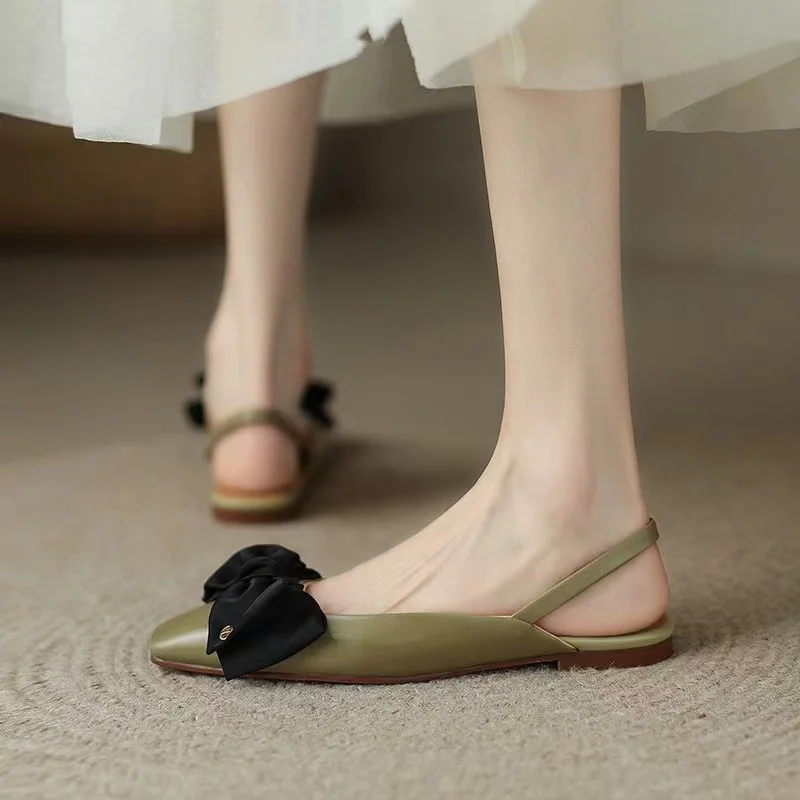 Summer Selg Women's Roman Fashion Bow Round Toe Flat Mules Ladies Trend Designer Sexy Banquet Sgback Sandals 2024