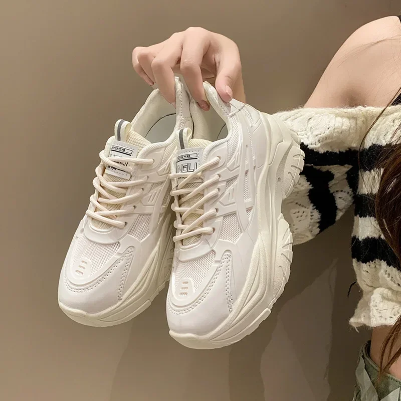 Women Thick Bottom Chunky Sneakers Korean Female Platform Lace Up Breathable Spring Autumn Woman Vulcanize Shoes Zapatos Mujer99