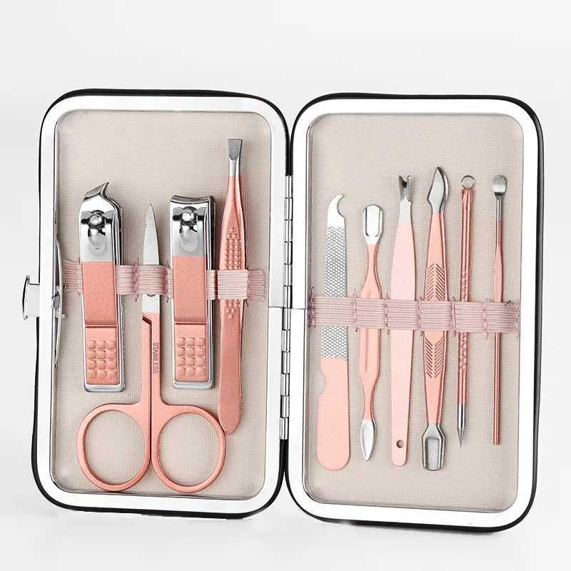 7/12/16/18 Pcs Spring Pink New Stainless Steel Nail Clippers Set Grooming Tool Set With Portable Case Manicure Art ToolXJ250116
