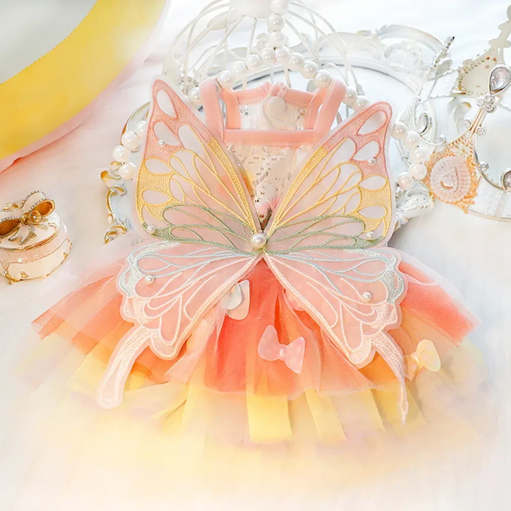 Cat Dog Princess Dress Clothes Rabbit Bunny Kitten Butterfly Costume Schnauzer Chihuahua Puppy Summer Sweet Mesh Dress