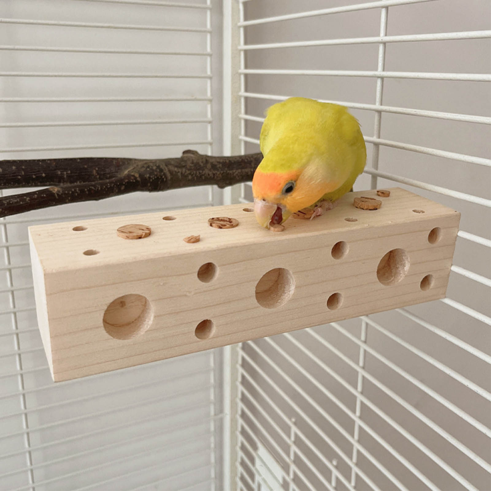 Bird Wooden Block Chewing Toys Parrot Puzzle Foraging Training Toys Shredding Biting Wood Teething Toys