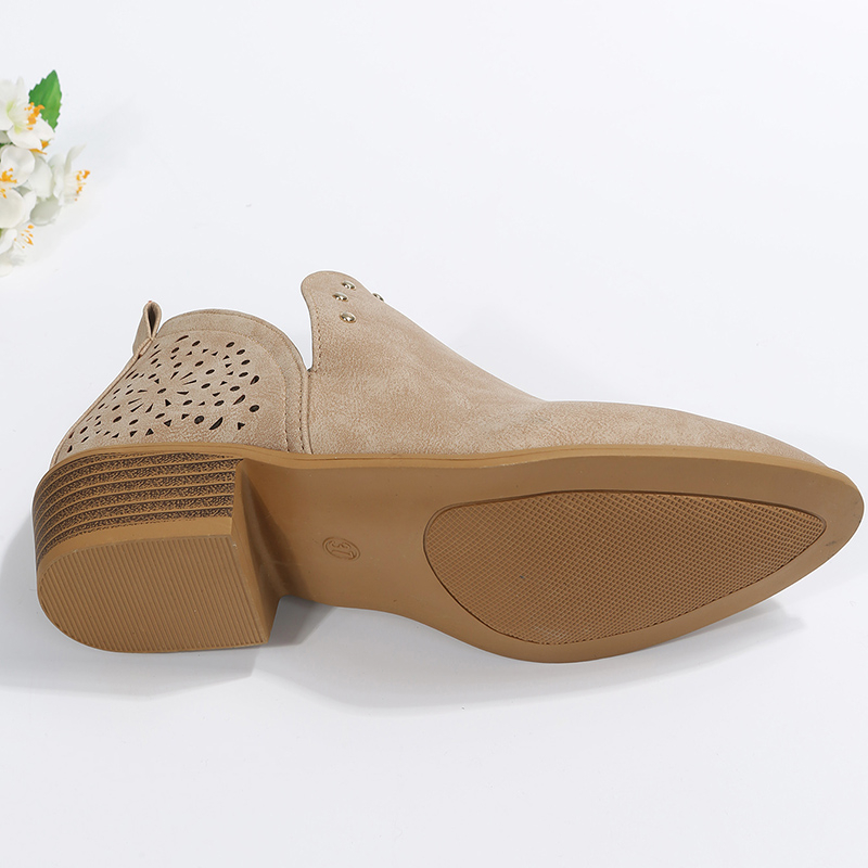 Women New Chunky Short Retro High Heel Boots Female Slip on Mid Heels Casual Botas Mujer Booties Feminina Size 35-43 eb8d s