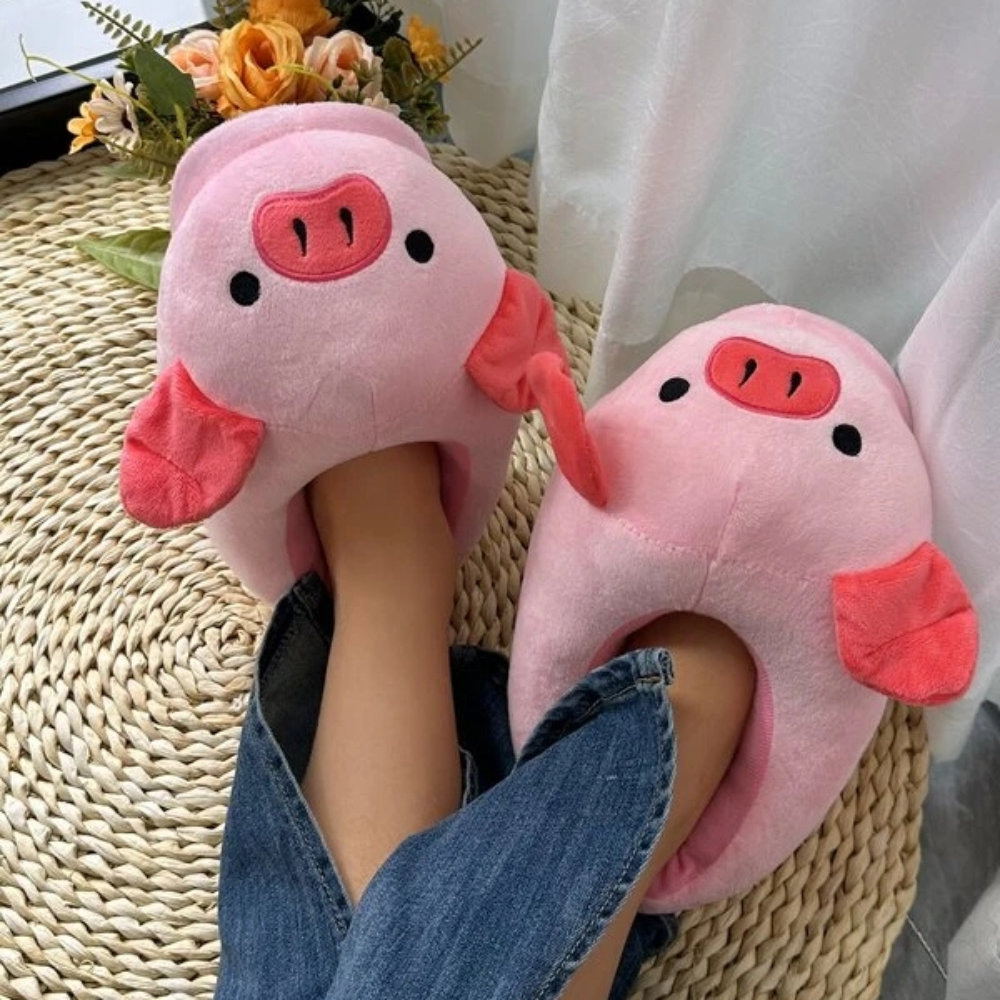 Cute Pig Winter New Women Slipper Heel Cover Warm Slippers Soft Fur Warm Indoor Comfortable Home Fluffy Home Slippers Shoes 913