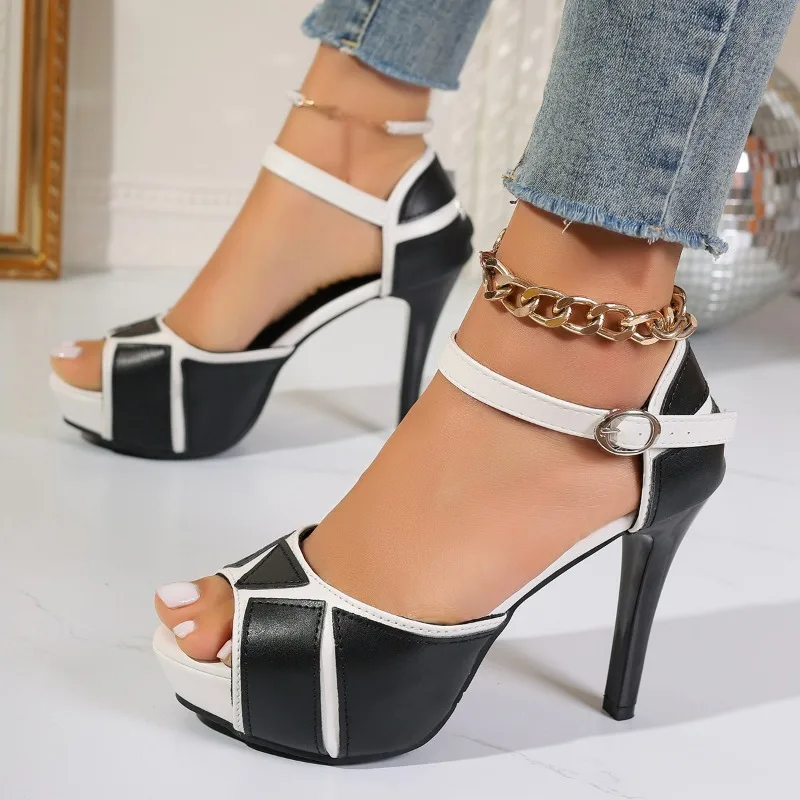 Sandals Women's High Heel Shoes Colorblock Peep Toe Platform Pumps elegant woman heeled shoes