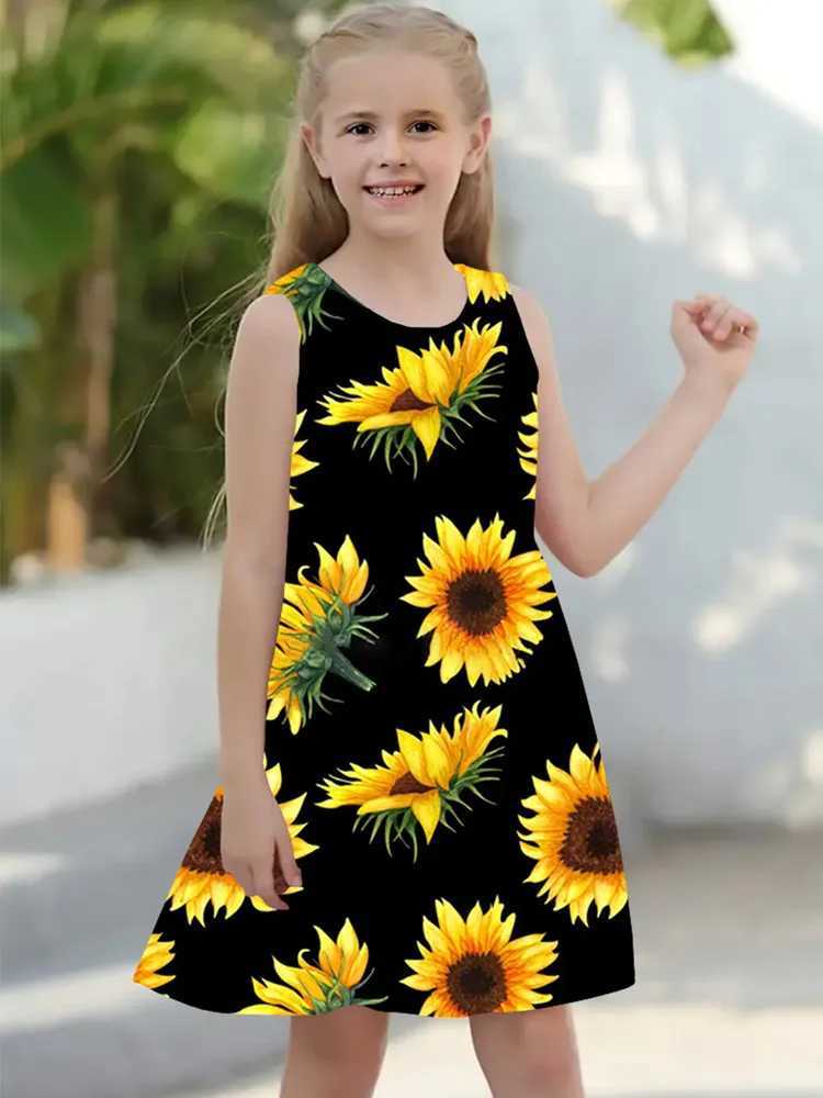 Summer Princess Dress for Girls 2024 Childrens Clothing Sleeveless O-neck Sunflower 3D Printed Childrens Girls Dress 10-12 Years Old W240902