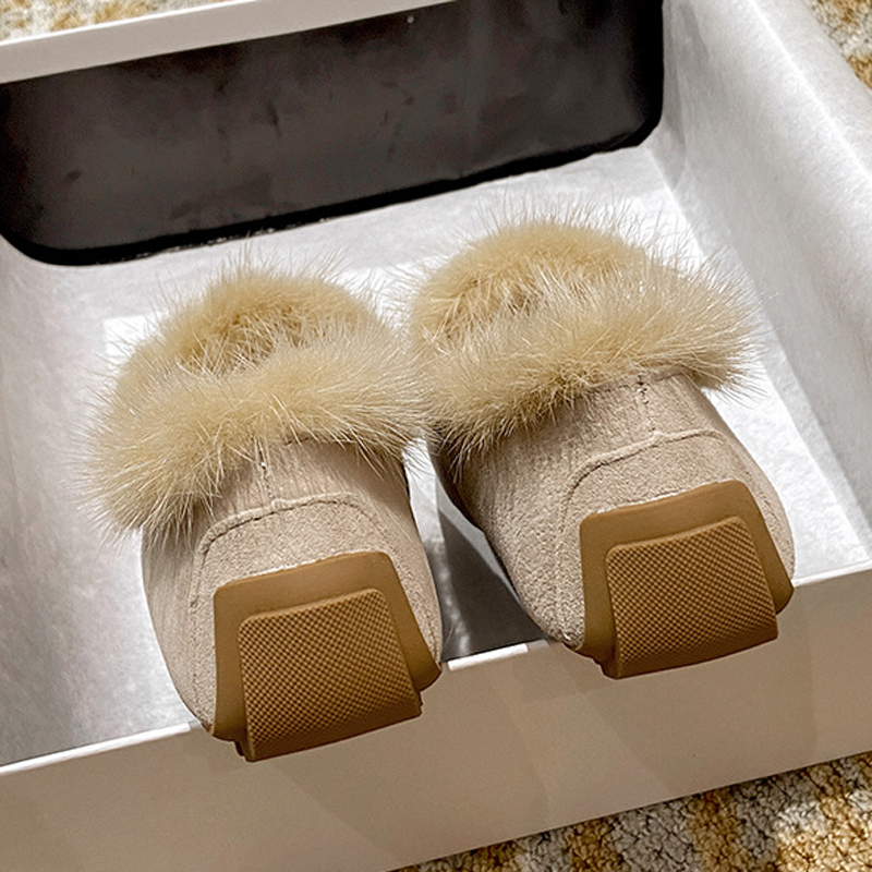 Real Mink Mocasines Women 02b5d Genuine Leather Flats 2023 Ladies Pigskin Walking Shoes Winter Warm Plush Loafers Cotton Fur Boots