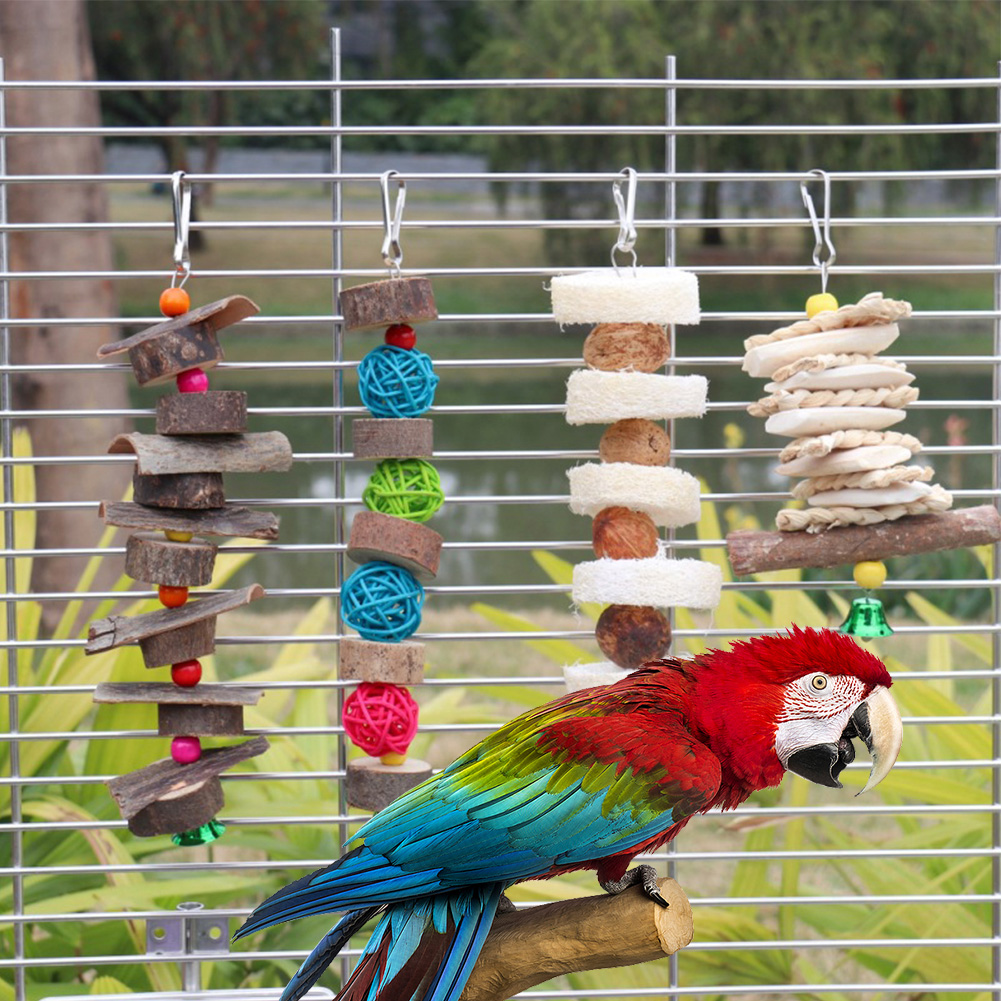 5pcs Parrot Toys Hanging Chewing Toy For Birds Parrots Climbing Ladders Playground With Ball Birds Wooden Perch Stand Bird Cage