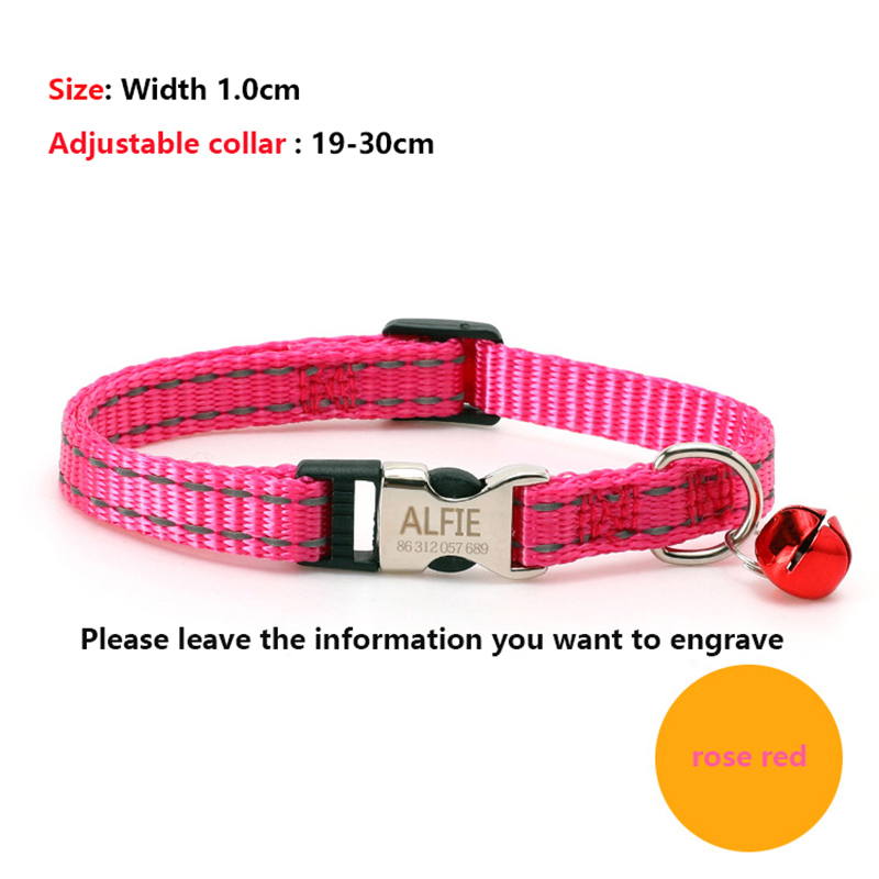 Personalized Customized ID Cat Collar, Adjustable Pet Collar Nylon Reflective Prevent Loss Design for Cats and Puppy Accessories
