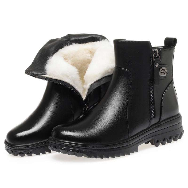 AIYUQI Women Winter Boots Wedge 2024 New Genuine Leather Women Ankle Boots Warm Wool Large Size Non-slip Mom Snow Boots