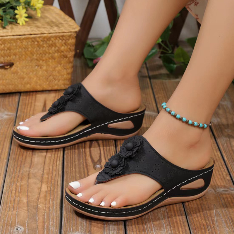 Women's Flower Wedge Flip Flops Casual Clip Toe Platform Thong Sandals Woman 2024 Summer Outdoor Beach Slides Anti Slip Slippers