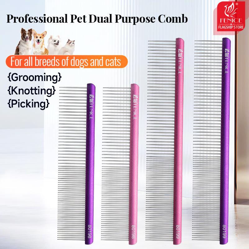 Fenice Pet Dog Cat Comb Cleaning Pet Hair Remover For Dogs Cats Grooming Tools Aluminum Pets Dematting Comb Dogs Accessories