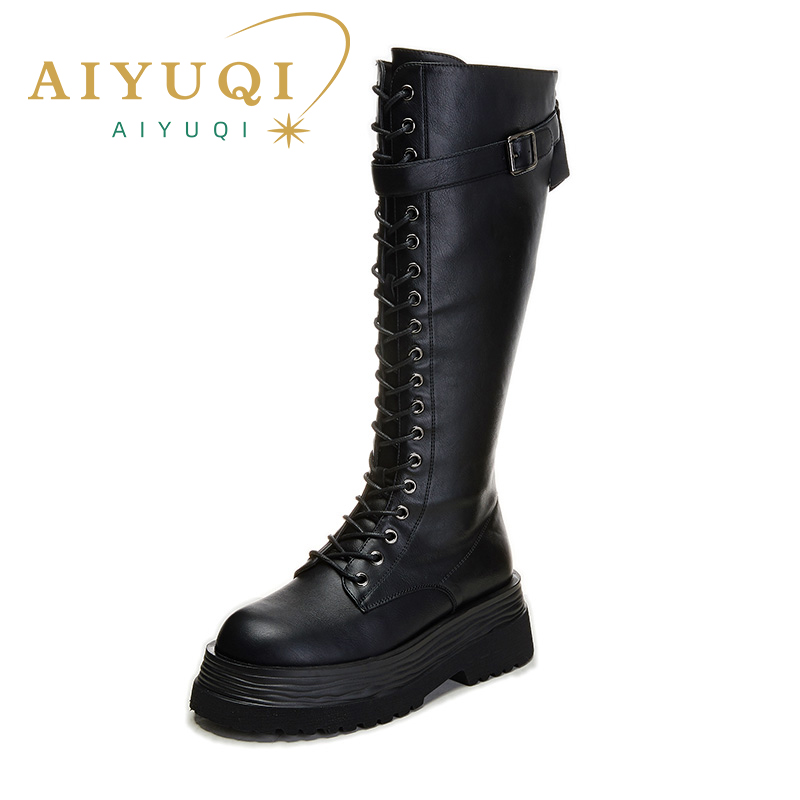 Knight AIYUQI British Style 2024 Autumn New Denim Casual Platform Women's Long Boots b60a