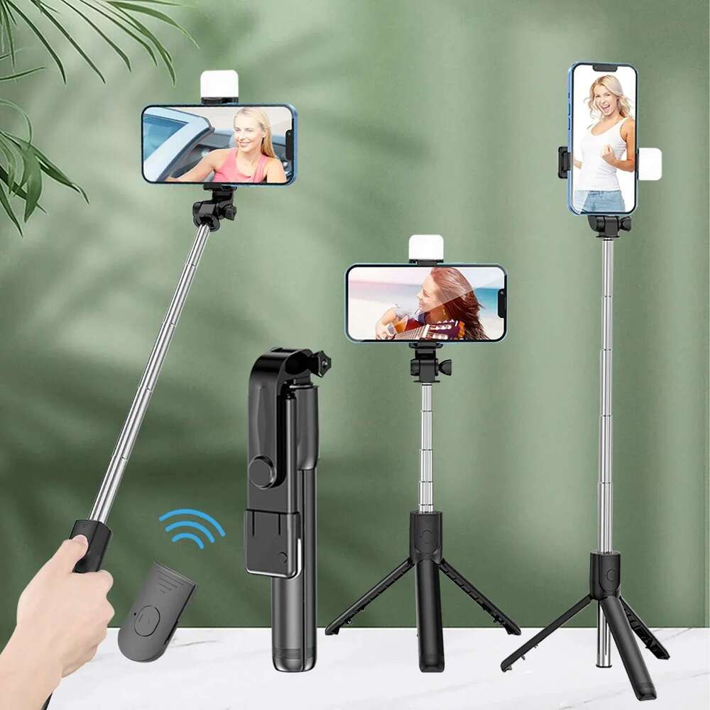 Bluetooth Remote Extendable Wireless Selfie Stick Tripod Stand for iPhone 15 Samsung Phone Tiktok Live Streaming