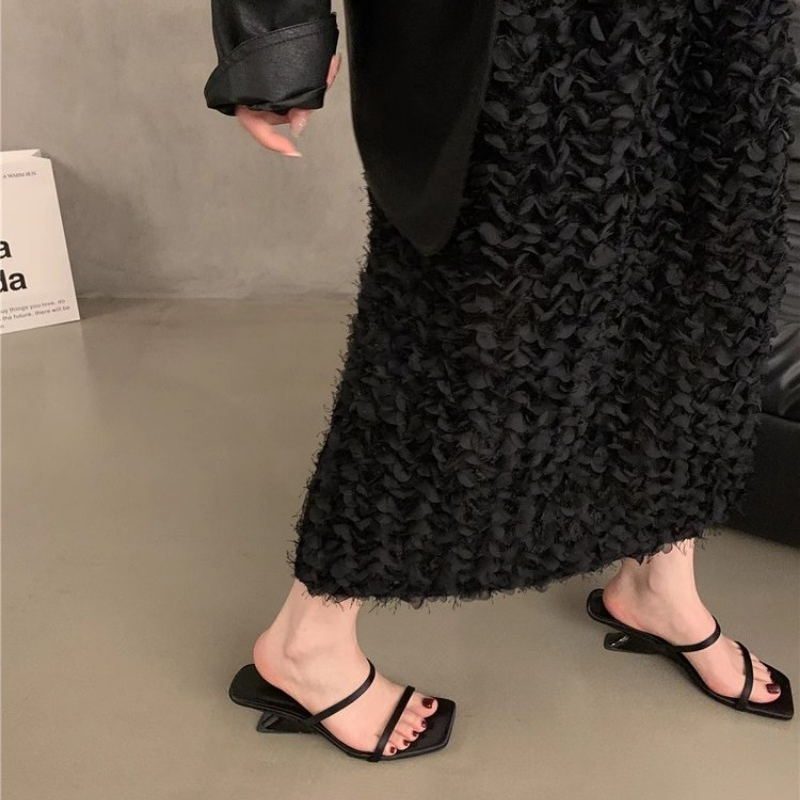Summer 2024 New Simple Open-toed Thin Strap Wedge Sandals Square Head Sexy High-heeled Roman Slippers Flip ps Blue New Slides 1f5b