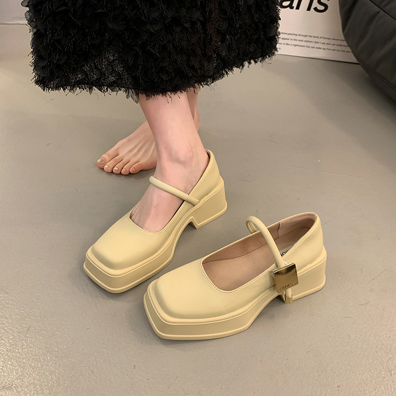 French Chunky Heels Women 2024 Spring Summer New Fashion Casual Mary Jane Shoes Ladies Designer Leather Sandals Women