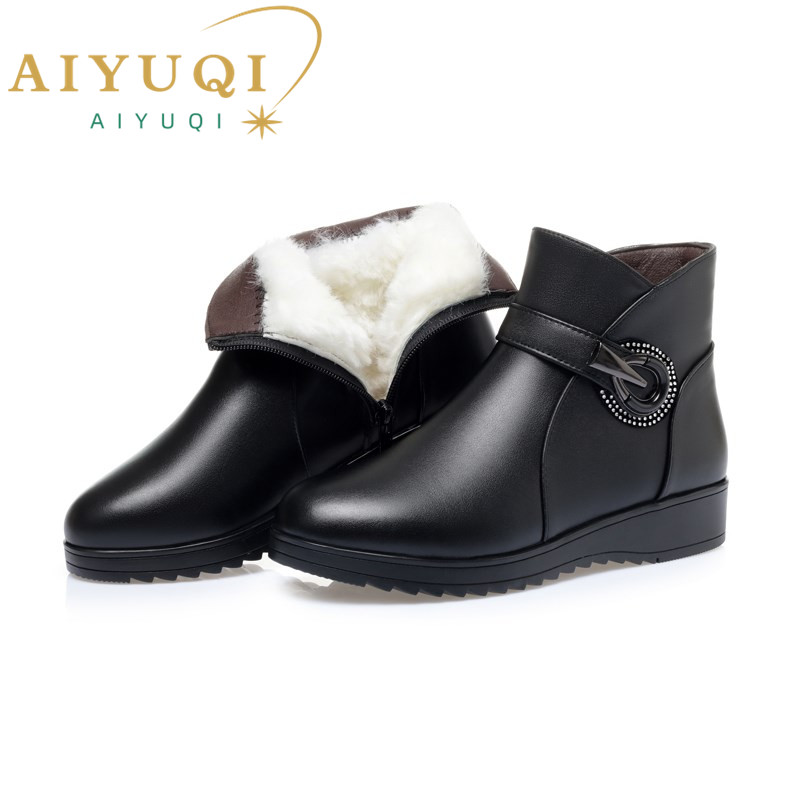AIYUQI Mother Winter Boots Wedges Large Size Ladies Short Boots Shiny New Natural Wool Warm Non-slip Female Snow Boots