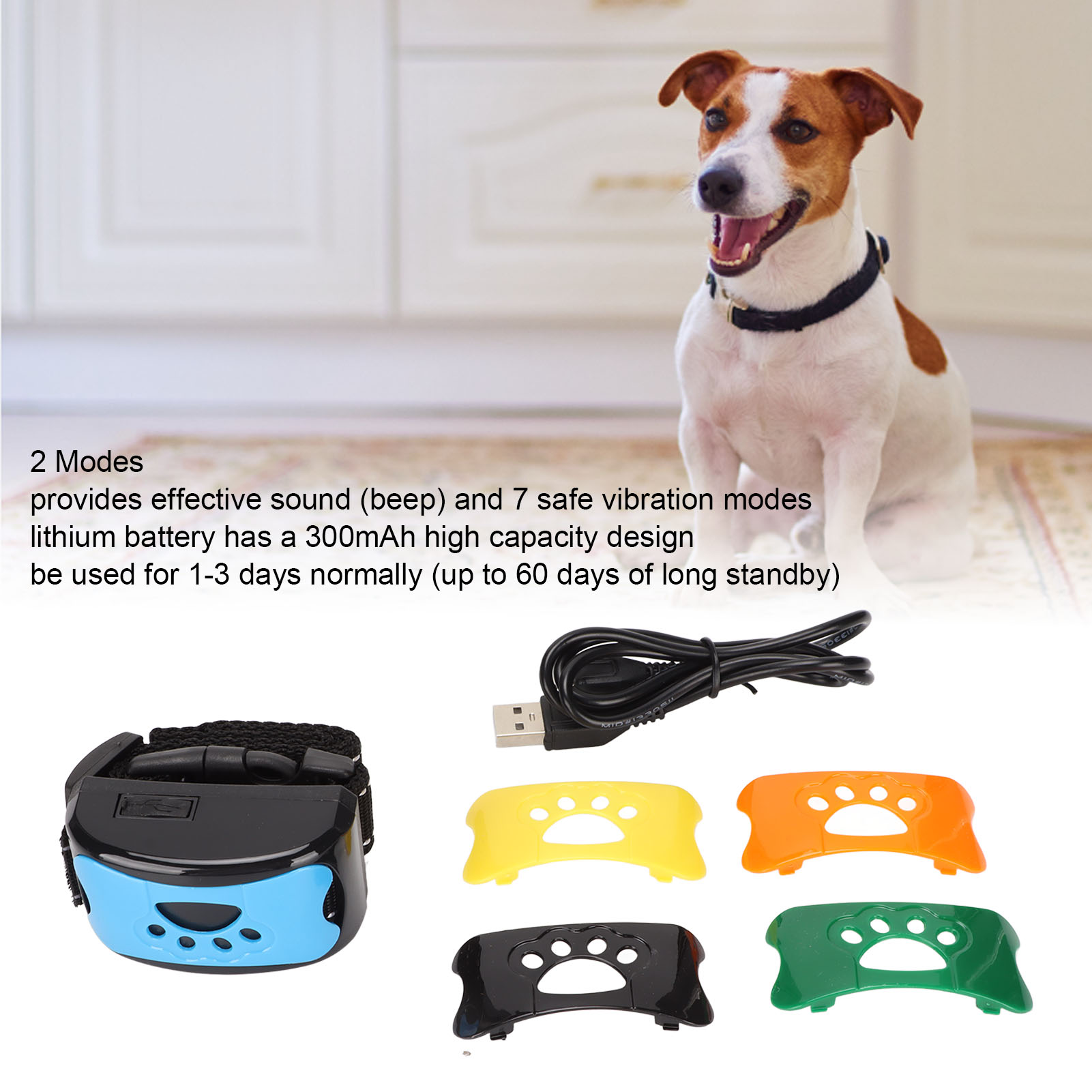 Dog Bark Collar 2 Modes Rechargeable Waterproof Auto Lock Humanized Adjustable Dog Bark Stopper Collar for Dogs