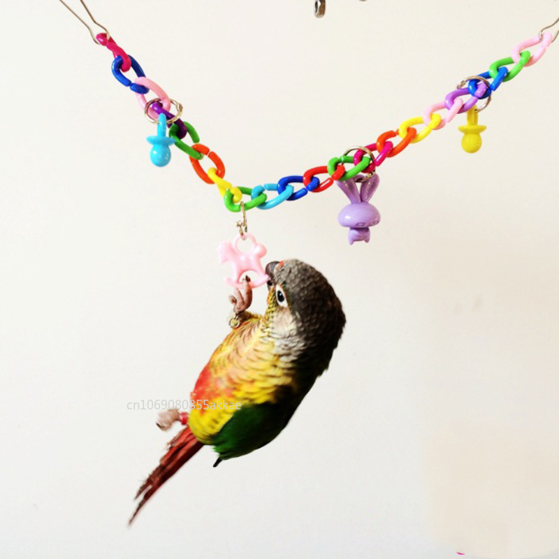 Colorful Parrot Bird Toy Cage Bird Accessories Wood Parrot Toys Bird Toys Swing Suspension Bridge Ball Cage Bells Pet Supplies