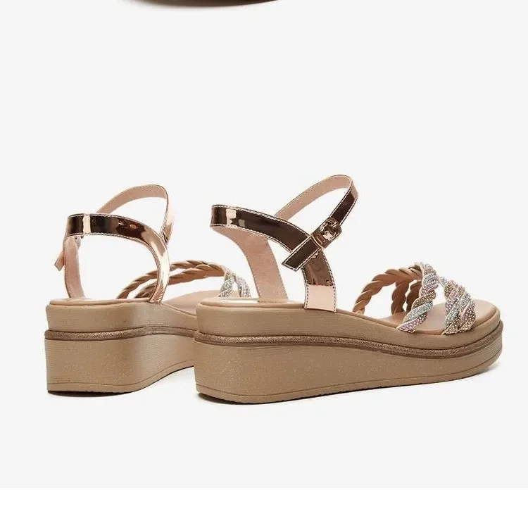 Women's 2024 Open Toe Gold Rhie Female Summer Fashion Thick Bottom Slope New with Ladies Sandals Women Shoes 791e