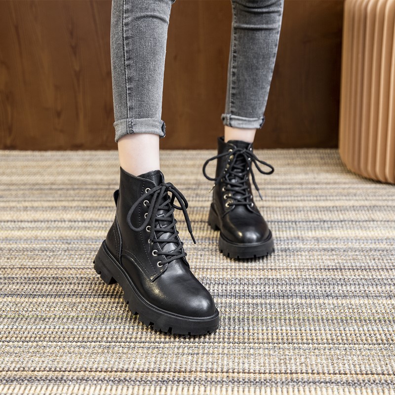 Ankle AIYUQI Genuine Leather Winter Lace-up Motorcycle Boots Ladies British Style Women's Booties 313c