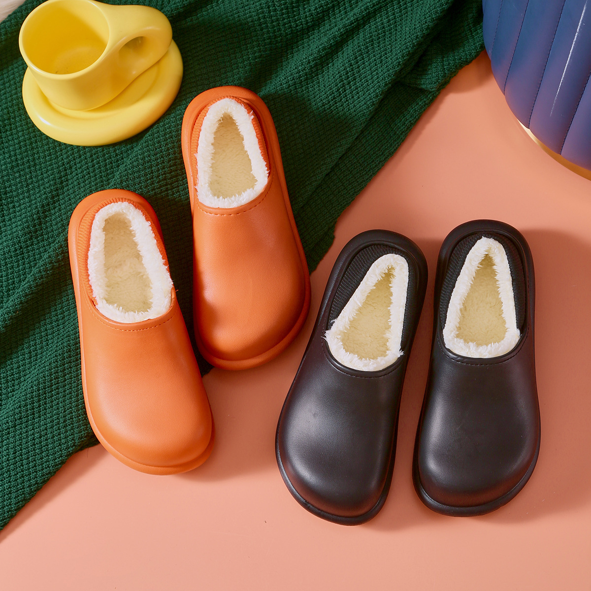 Women Comwarm New Winter Soft Fluffy Waterproof Cotton Shoes For Home Thick Sole Slippers Cozy Warm Flats Non-Slip Shoe