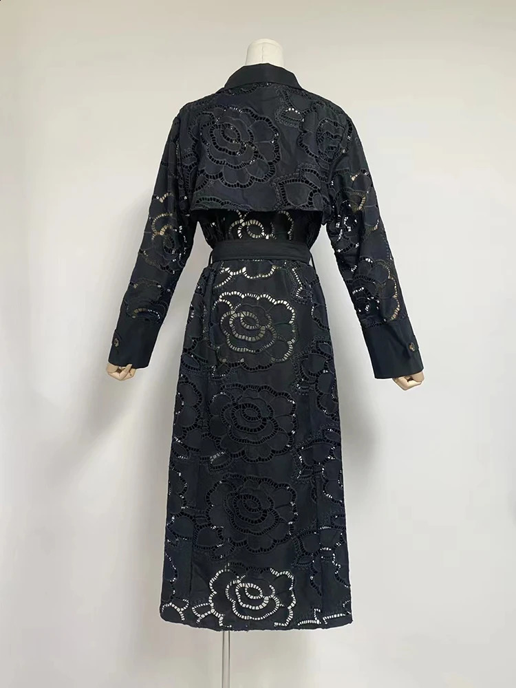 Eshin 2024 Spring Hollow Open Collar Womens Long Sleeve Splicing with Elegant Trench Womens Fashion Dress TH6188 240903