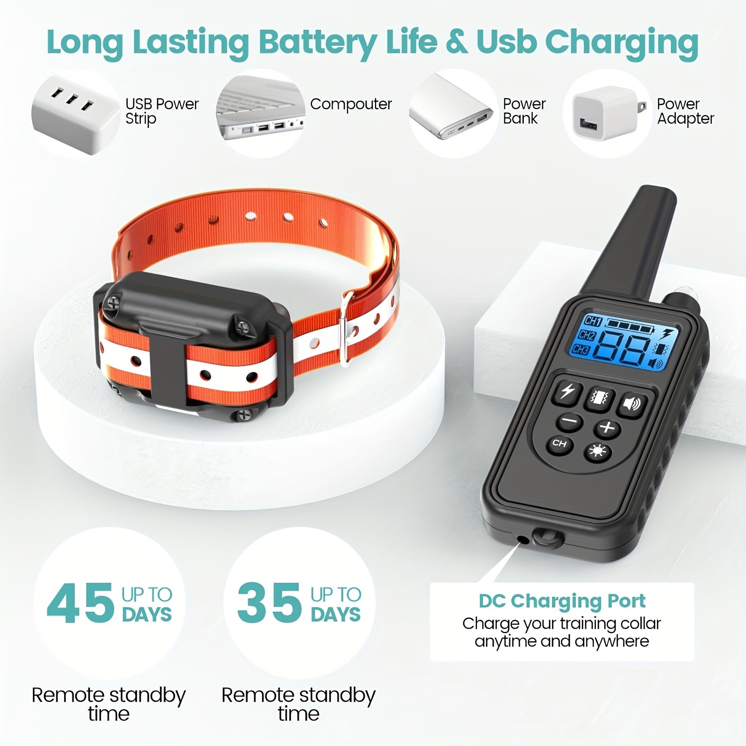 Smart Shock Collar for Dogs - IP67 Waterproof Rechargeable Dog Electric Training Collar with Remote for Small Medium Large Dogs