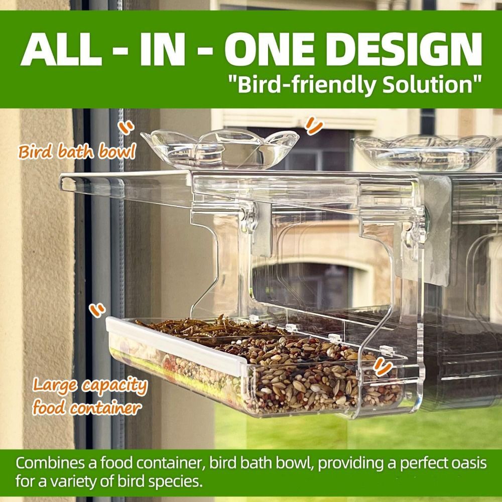 Gift Self-Adhesive Hooks Window Bird Feeder Acrylic Clear Transparent Bird House Multifunction Outdoor Bird Feeders