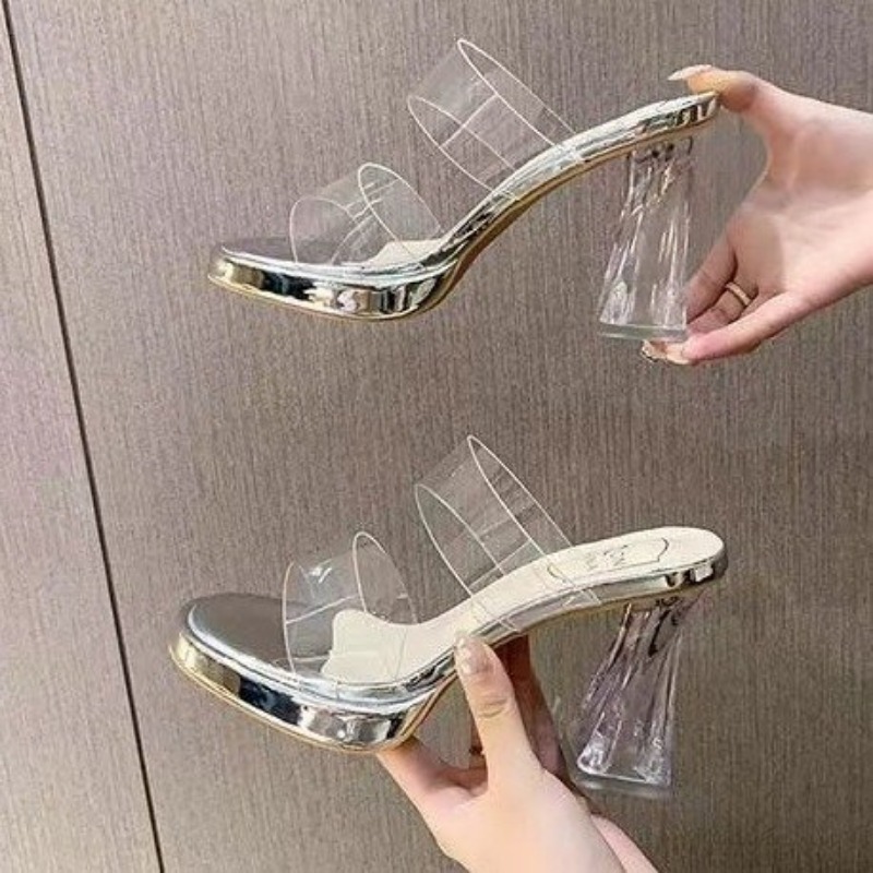 New 2024 Summer Woman Sandals Elegant High Heels Fashion Clear Fine Mules Platform Outside Ladies Shoes 89bd