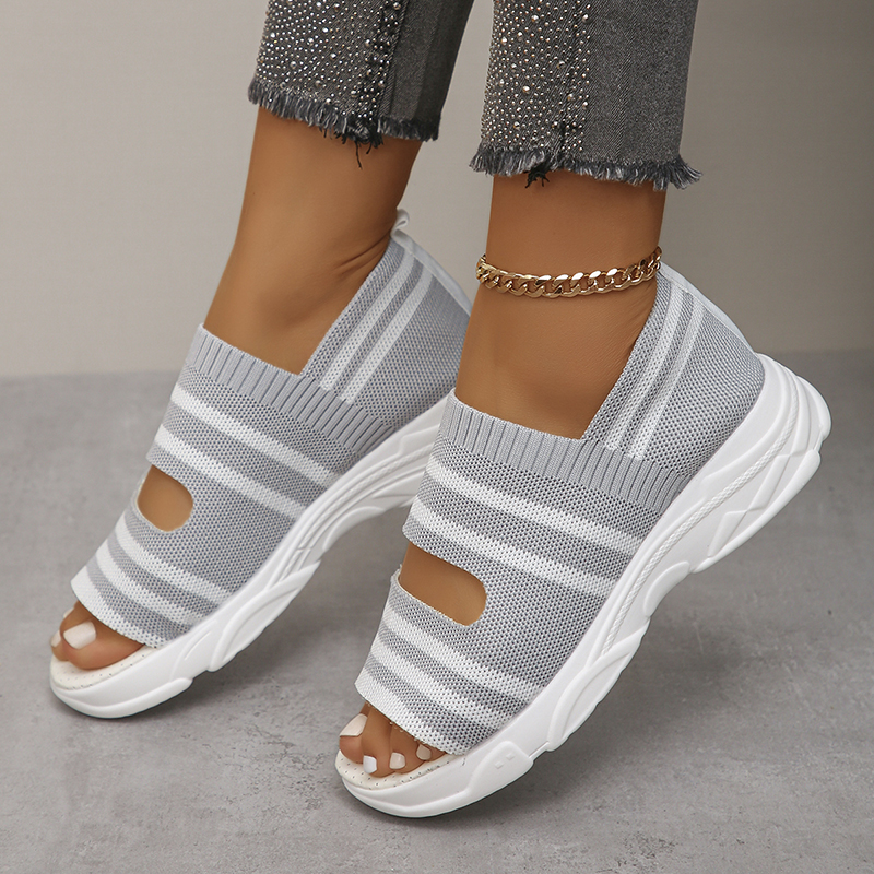 2025 new Stripe Lucyever Knitted Wedge Sandals Women Cover Heels Platform Sandles Woman Plus Size Summer Thick Sole Beach Sandalias 1335