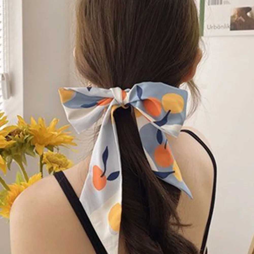 1 piece of narrow thin scarf fruit printed long filament scarf warm handbag ribbon Mti functional decorative hair clip X250319
