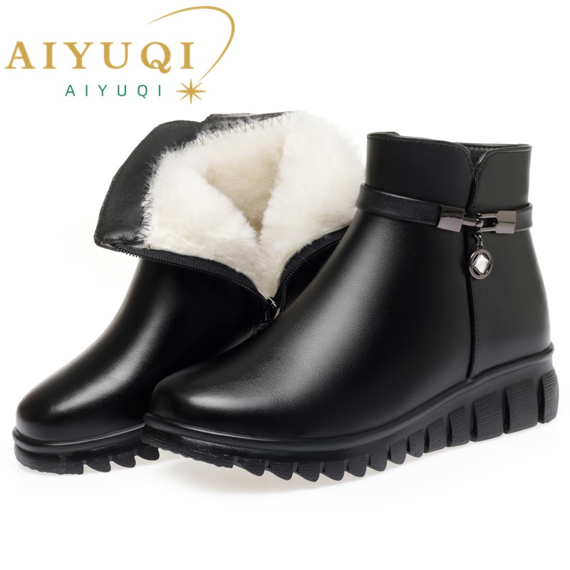 AIYUQI Women's Winter Boots 2024 New Large Size Mom Boots Flat Non-Slip Women's Snow Boots