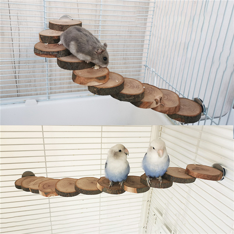 Wooden Hamster Ladder Cage Accessories Movable Rest Stairs Kit Toys Pet Supplies Suspension Bridge Climb Birds