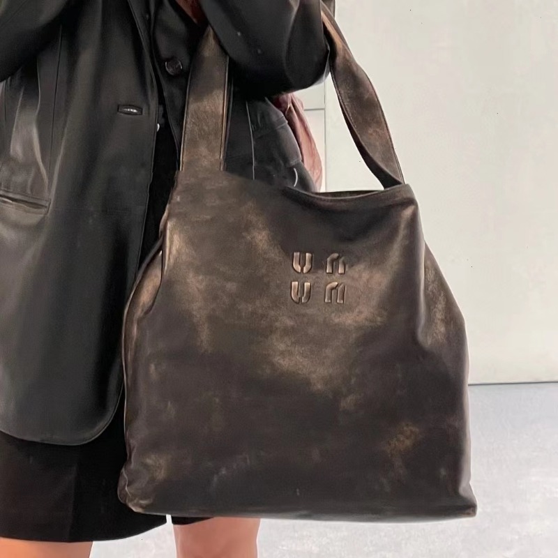 Large Capacity Shopping Bag Autumn Winter Vintage Dark Brown Handbags