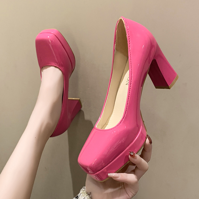 2025 new Patent Fashion Leather Women Plus Size 43 Platform Square Toe Party Shoes Woman Spring Thick High Heels Pumps Ladies 4bfc