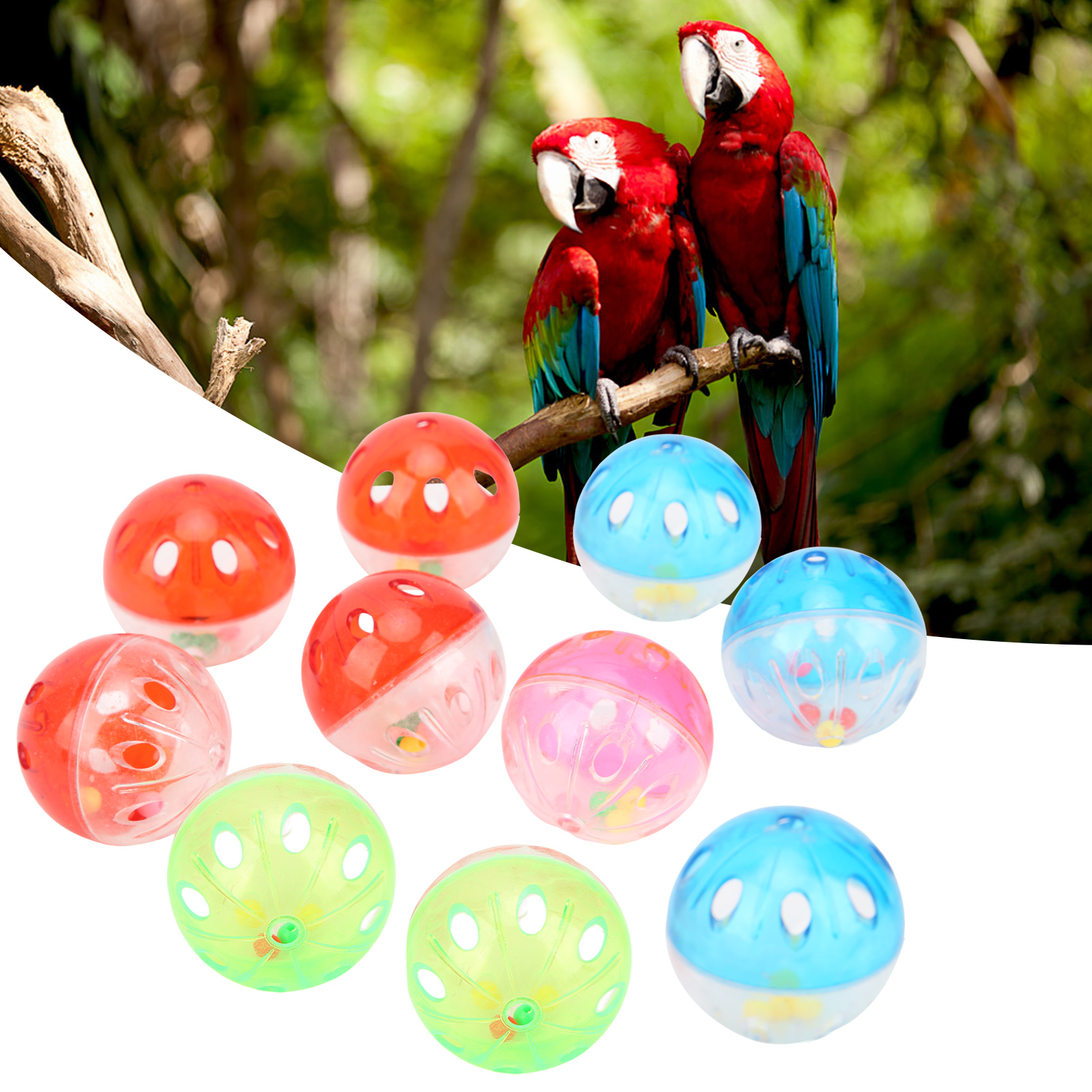 Colorful Plastic Bird Jingle Balls, Bird Toys, Cage Accessories, Chewing Training, Biting, 10Pcs