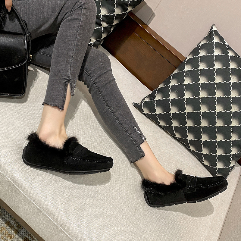 Real Mink Mocasines Women 02b5d Genuine Leather Flats 2023 Ladies Pigskin Walking Shoes Winter Warm Plush Loafers Cotton Fur Boots