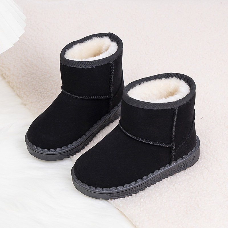Kids 2024 winter new style baby shoes plus veet thickened childrens snow warm non-slip boys and girls cotton boots