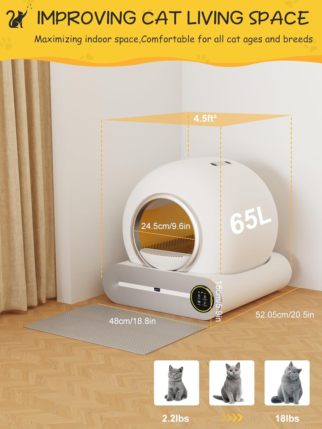 Electric Smart Quick Self Cleaning Deodorant Large Space cat Toilet Tray Automatic APP Remote Control Auto Cat Litter Box
