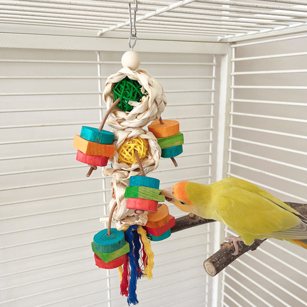 Bird Parrot Toy Natural Wooden Blocks Bird Parrot Chewing Toys Bird Cage Toys for Macaws African Grey Cockatoos Parakeets