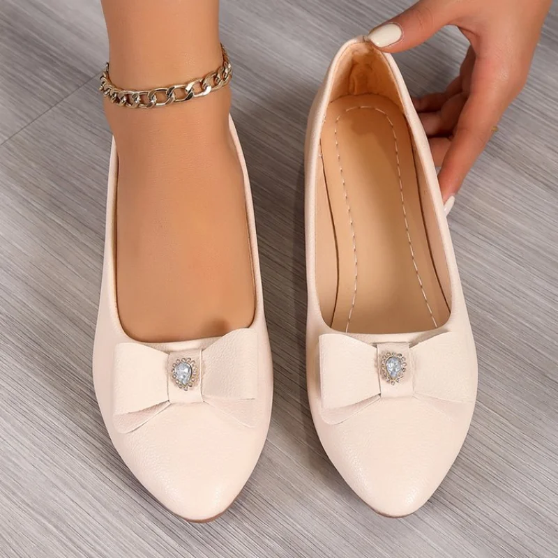 Women Casual Flats Shoes New Bow Elegant Walking Shoes Spring Designer Brand Retro Dress Soft Sole Shoes Zapatillas Mujer