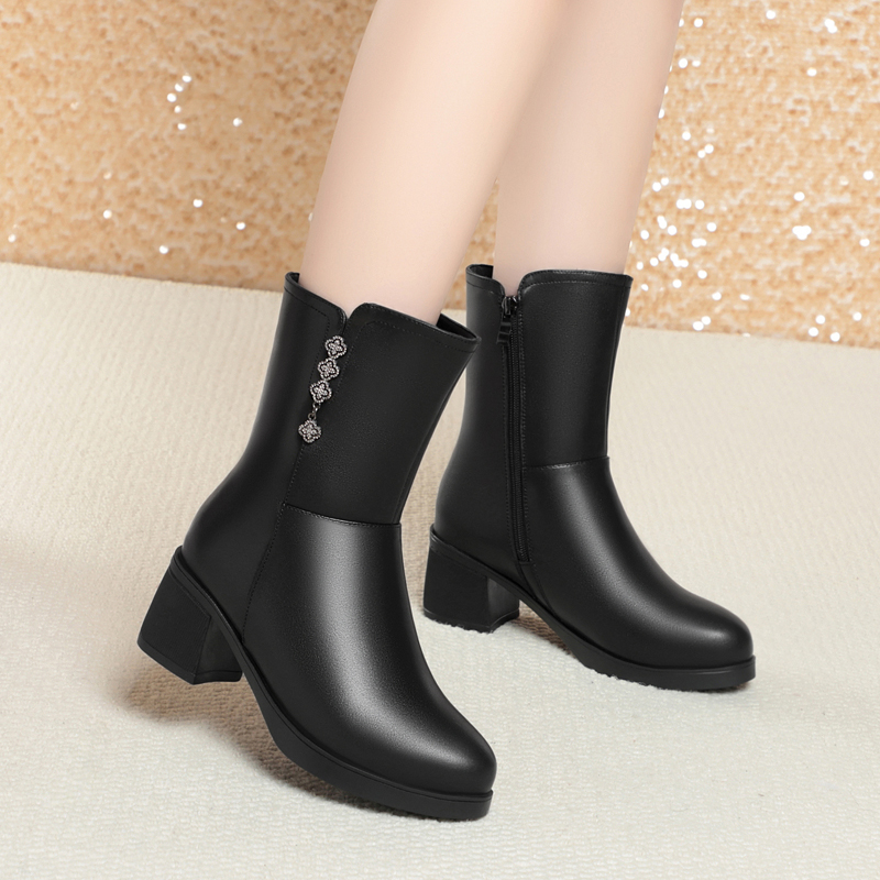 AIYUQI Winter Shoes Boots Women 2024 New Genuine Leather Women Snow Boots Natural Wool Warm High Heeled Boots Women
