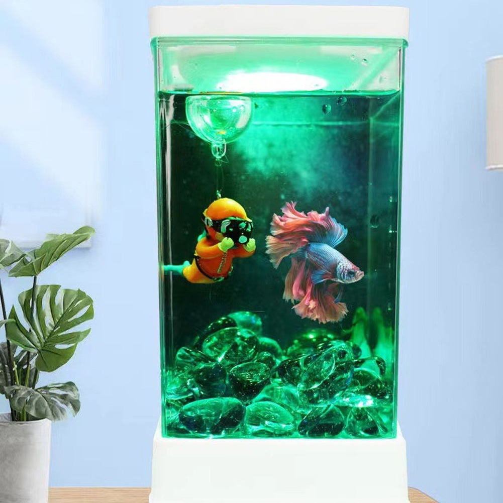 Mini Aquarium Desktop Transparent Breeding Fish Tank With Colorful Light Dimmable Light Betta Fish Tank Plastic Small Aquarium
