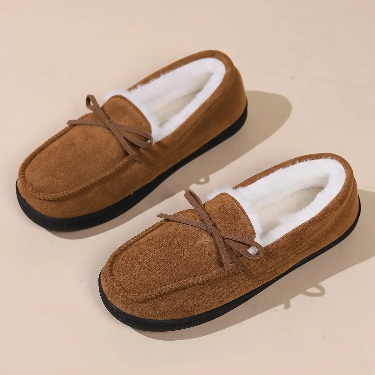Winter 2024 Fur Flats Plus Pregnant Women Soft Cotton Shoes Non-slip Warm Plush Loafers Size 45 d204 h