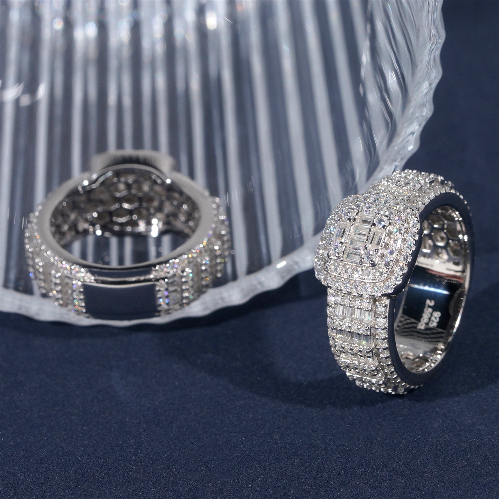 Full Moissanite Ring S925 Solid Sterling Silver For Men Women Wedding Anniversary Engagement Moissanite Engagement Ring