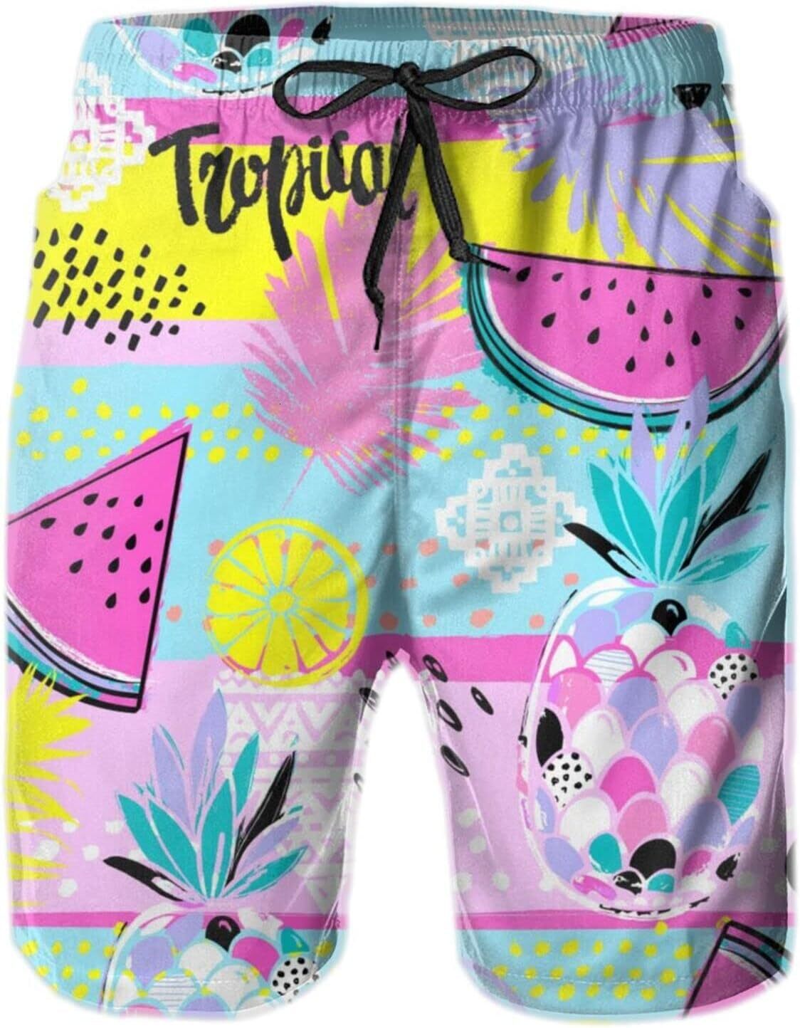 Mens Shorts 3D Printed Pattern Beautiful Tropical Fruits Swim Trunks Quick Dry Print Beach Board Swimwear