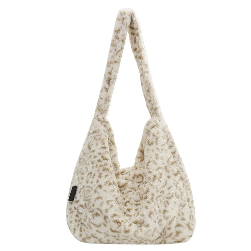 Brown Leopard Print Plush Bag Women Soft Warm Winter Tote Bag Faux Fur Shoulder Bag For Women Ladies Handbags And Purses 240902